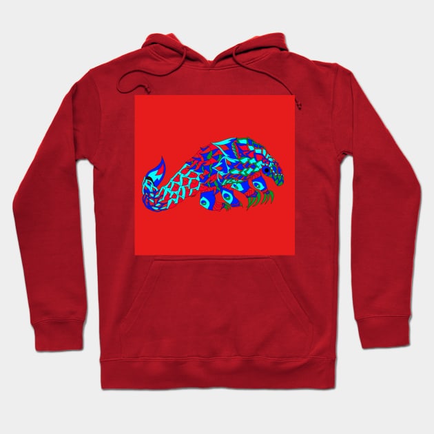 pangolin anteater armadillo in ecopop mandala art Hoodie by jorge_lebeau